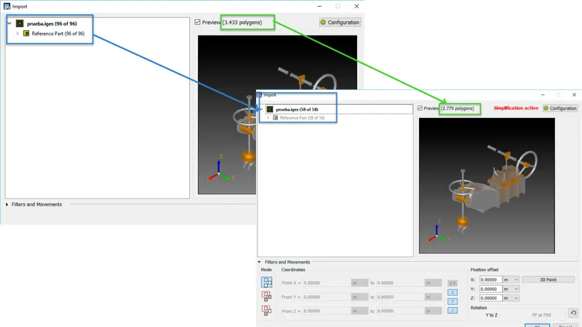 exemple de workflow de simplification dans le système FORAN de SENER réalisé avec l'API CAD Exchanger