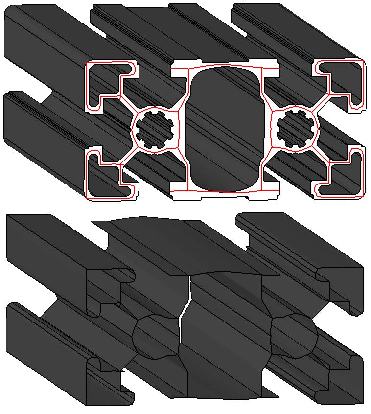 CADfix 13SP1 Mid Surface : Long slender extruded bodies automatically detected and themid-surface is generated fromthe extrusion cross-section